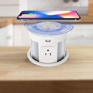Niska izvlačna utičnica, bijela sa wireless punjačem / Livolo