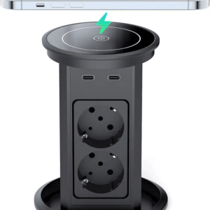 Automatska izvlačna utičnica, dvostrana, 4xŠUKO + 4xUSB A/C + bežični punjač