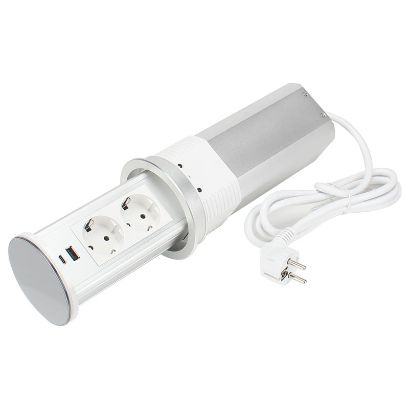 Pneumatska izvlačna utičnica, 2xŠUKO + USB A/C 3